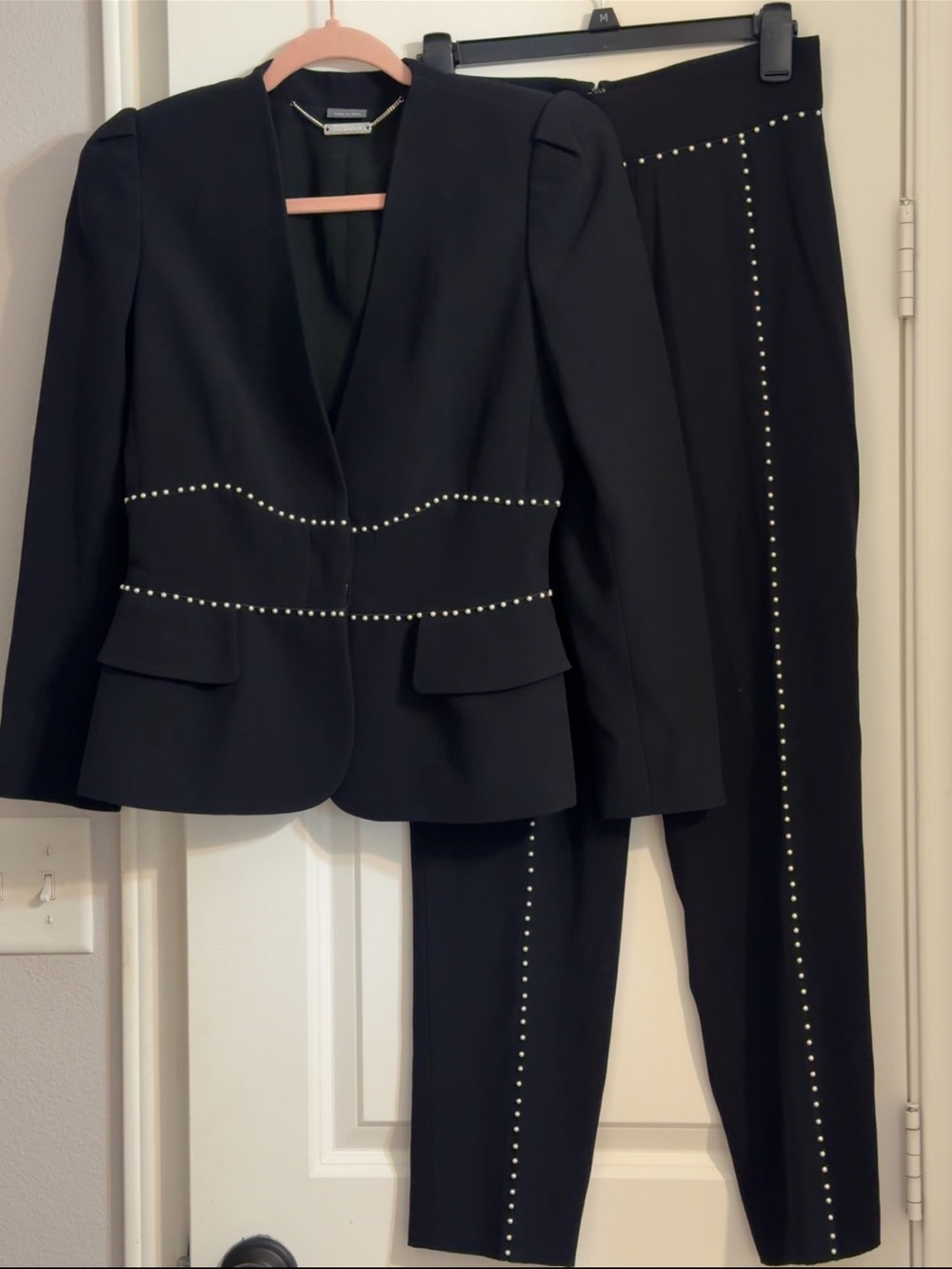 Alexander McQueen Pearl Trim Fitted Blazer and pants